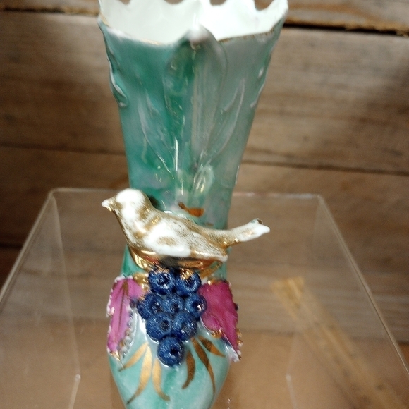 Vintage Ornate Design Bone China Shoe Made in Germany Green Pearlized. - Picture 3 of 11